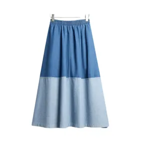 Pre Order:  Two-Tone Denim Midi Skirt