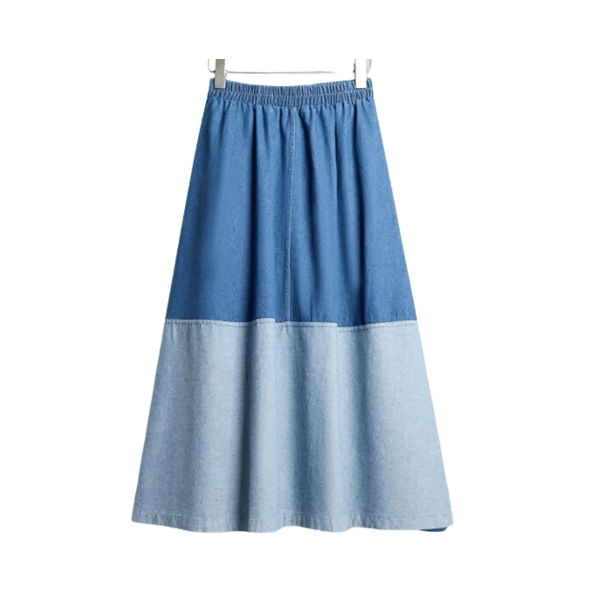 Pre Order:  Two-Tone Denim Midi Skirt