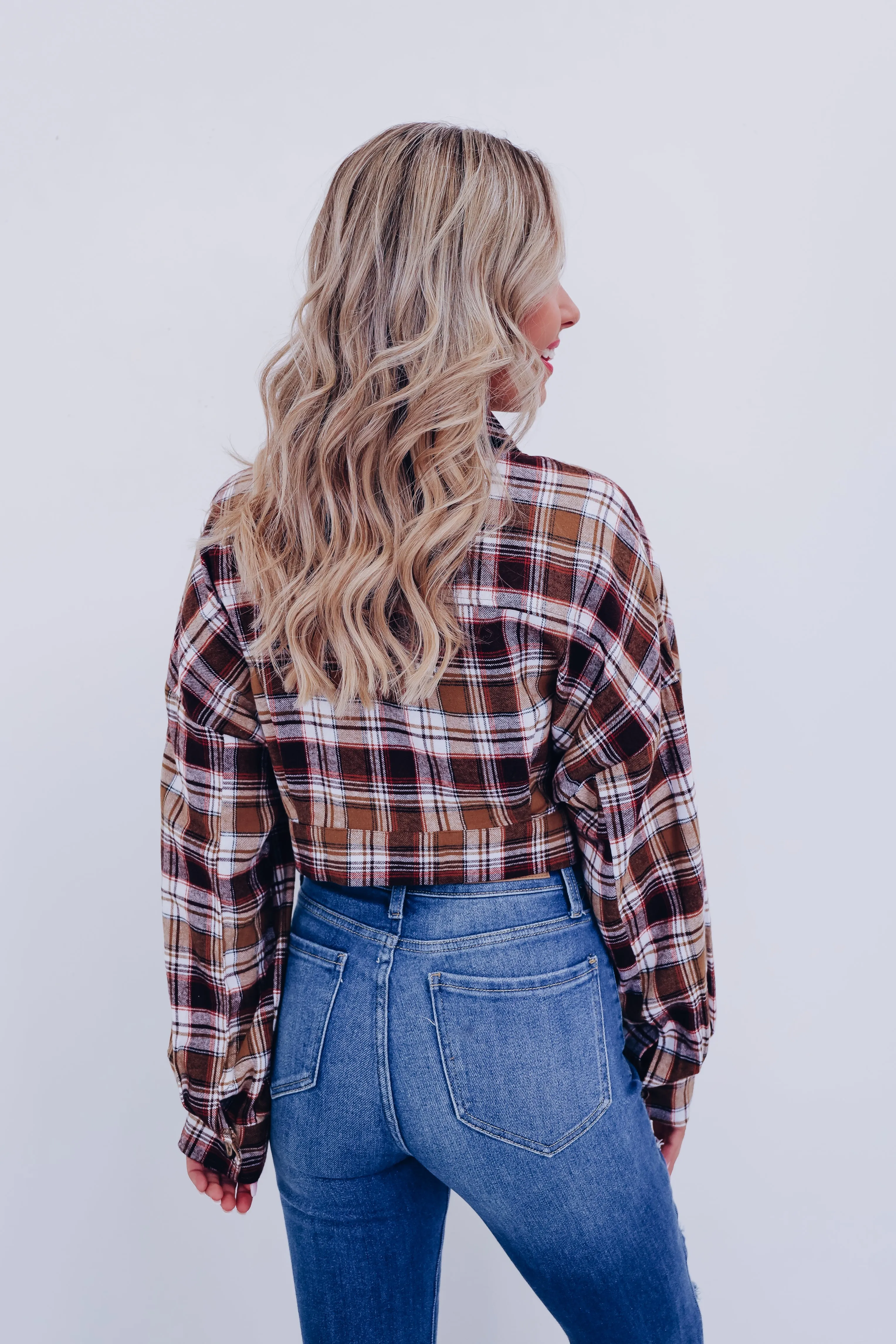 Precious Plaid Cropped Shacket - Brown Combo