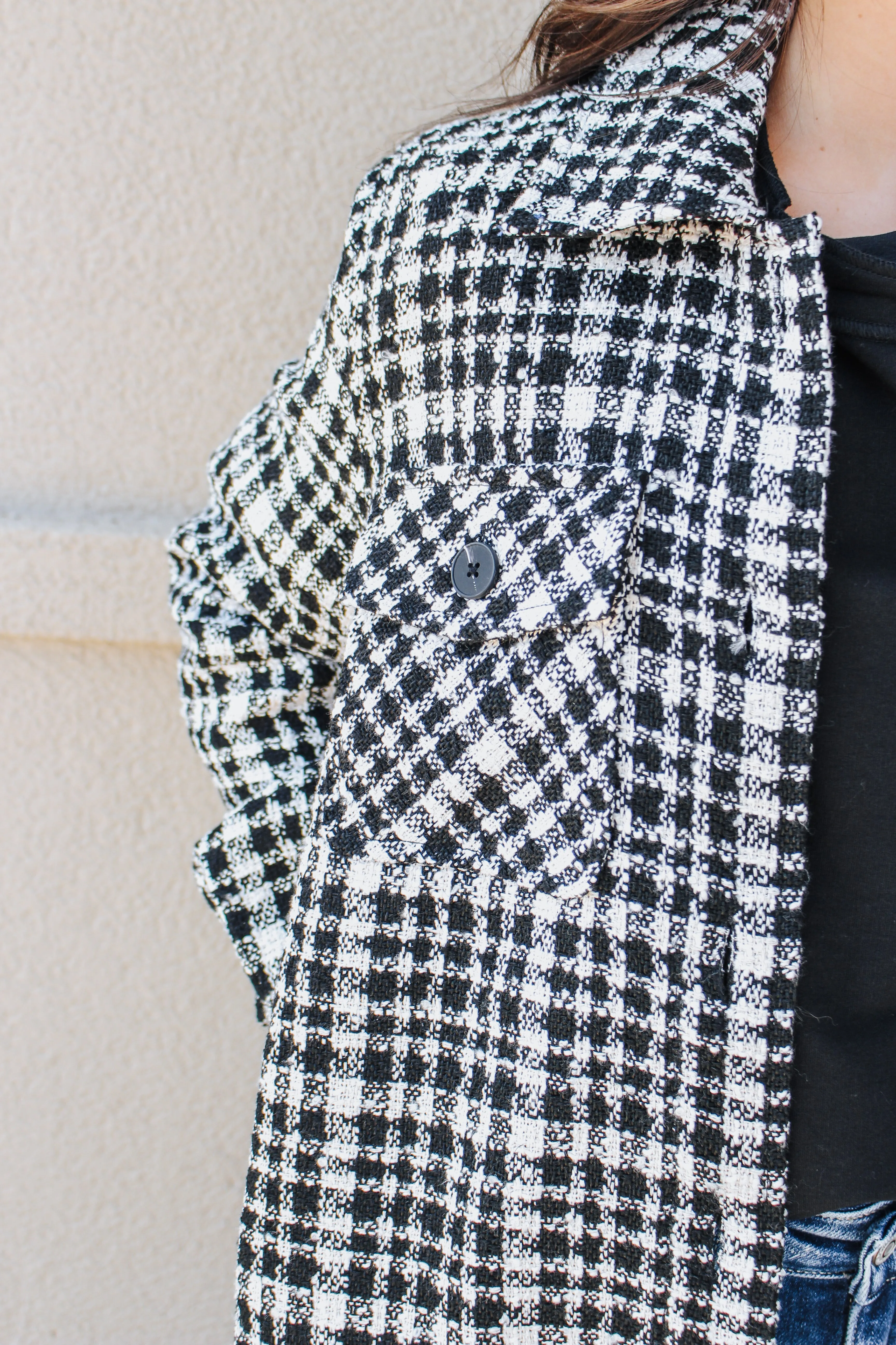 Preppy Plaid White And Black Shacket