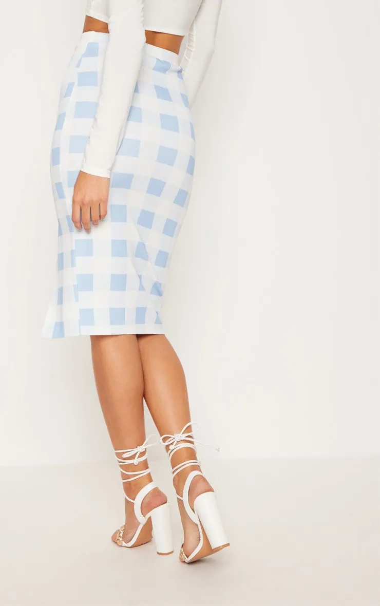 PrettyLittleThing Womens Dusky Blue Scuba Check Side Split Midi Skirt