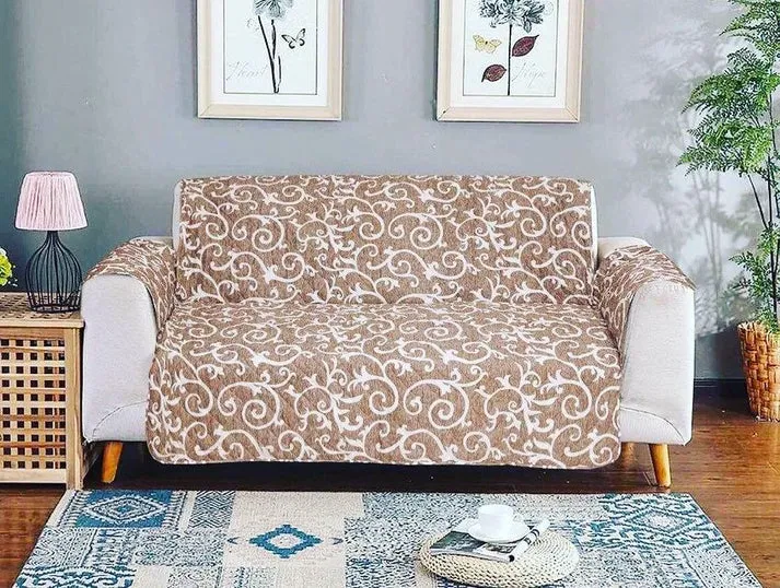 Printed Quilted Sofa Cover - Sofa Coat/Sofa Runner -  (Copper Brown)