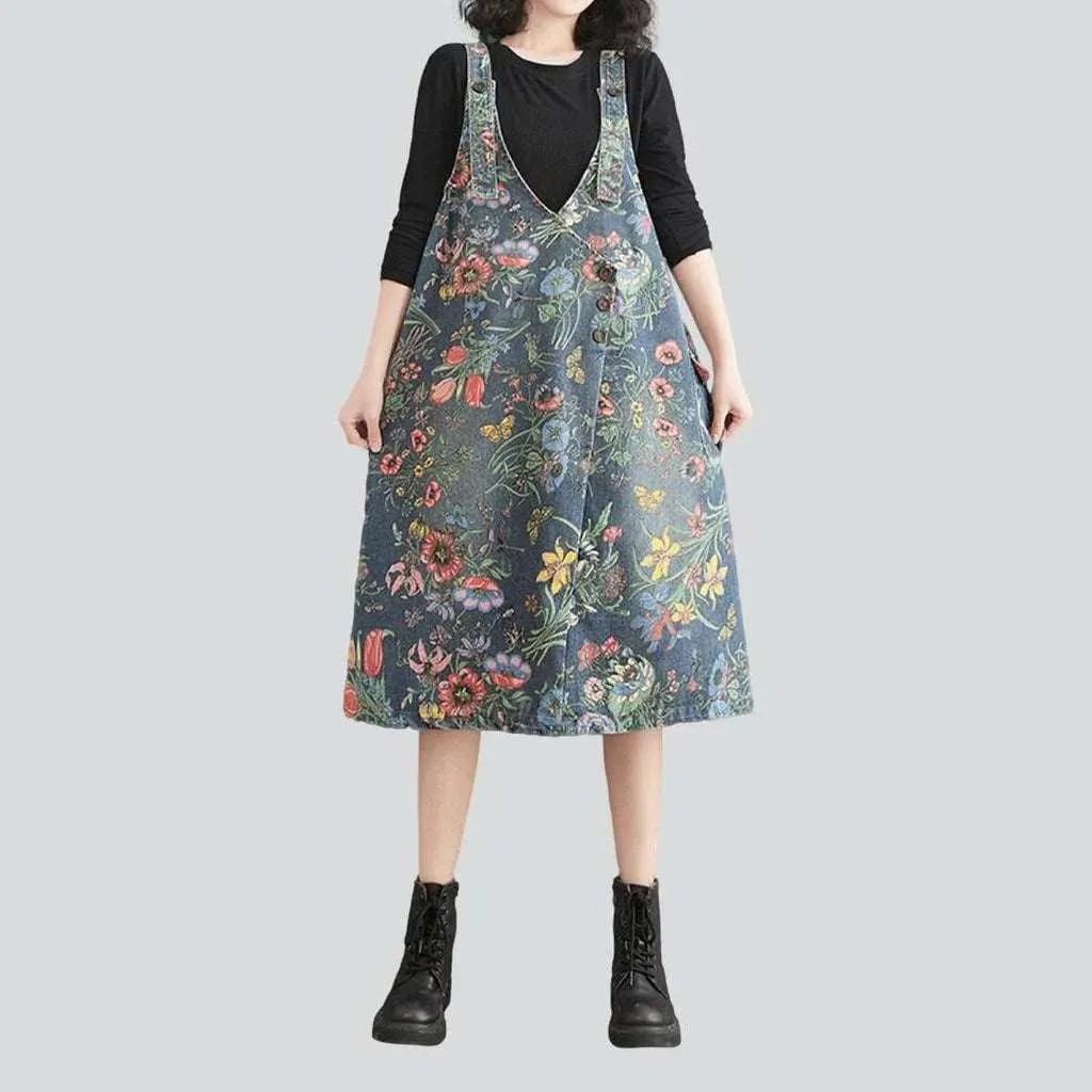 Printed urbane street denim dress