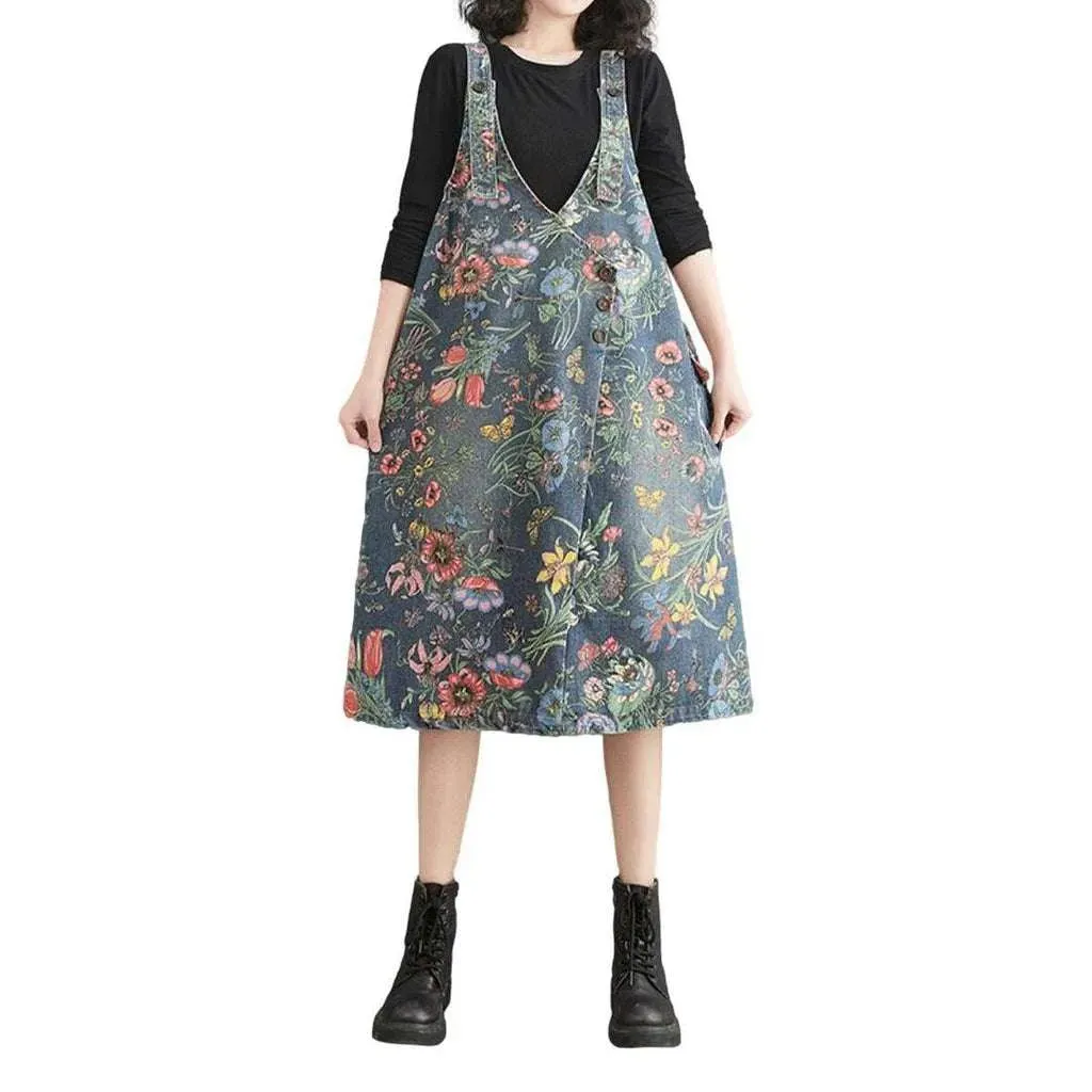 Printed urbane street denim dress