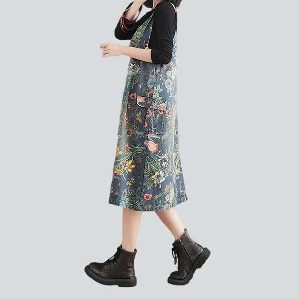 Printed urbane street denim dress