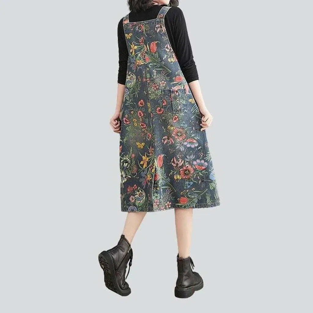 Printed urbane street denim dress