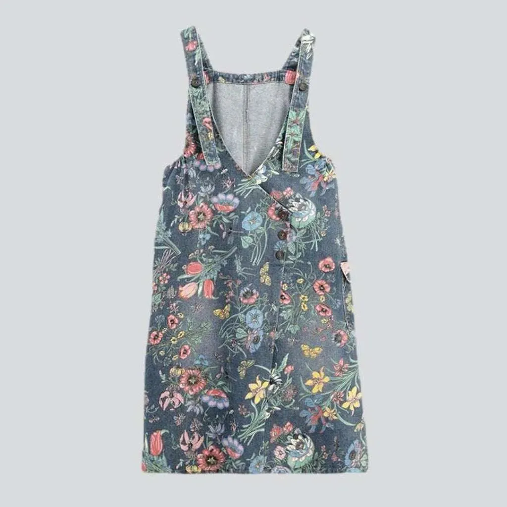 Printed urbane street denim dress