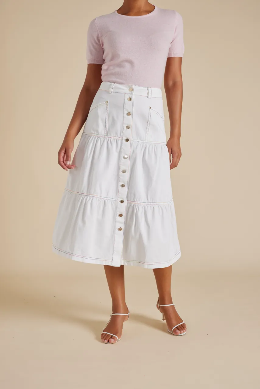 Rainbow Lotus Skirt in White Denim