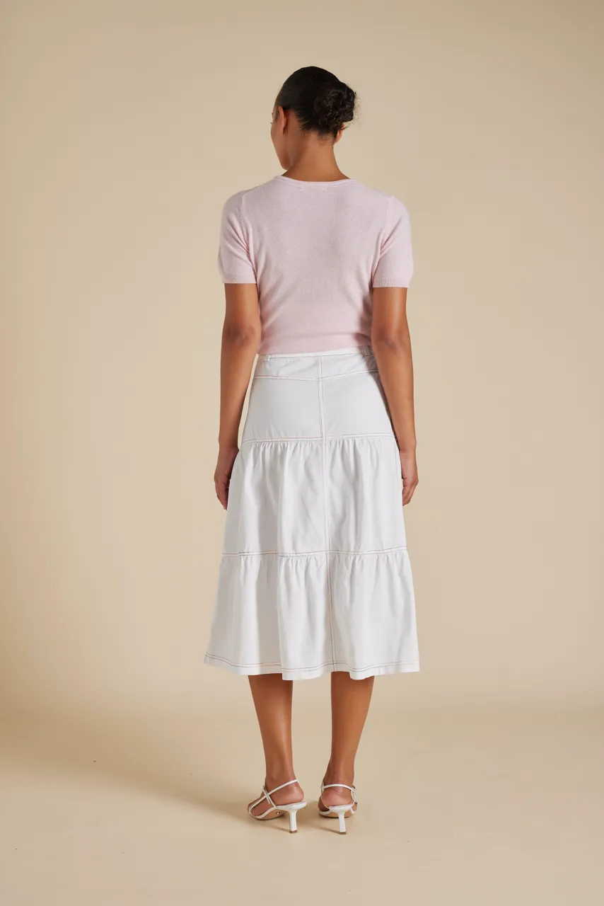 Rainbow Lotus Skirt in White Denim