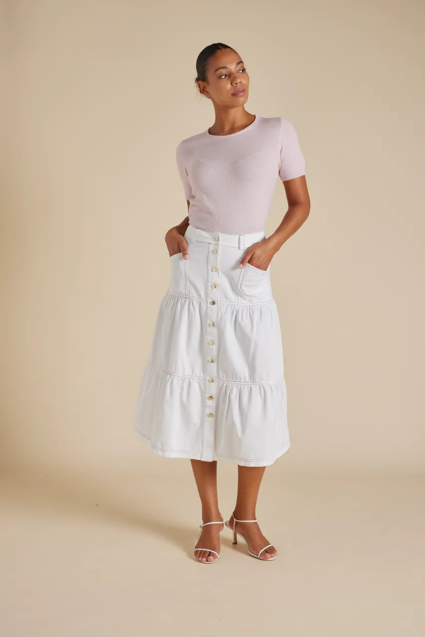 Rainbow Lotus Skirt in White Denim