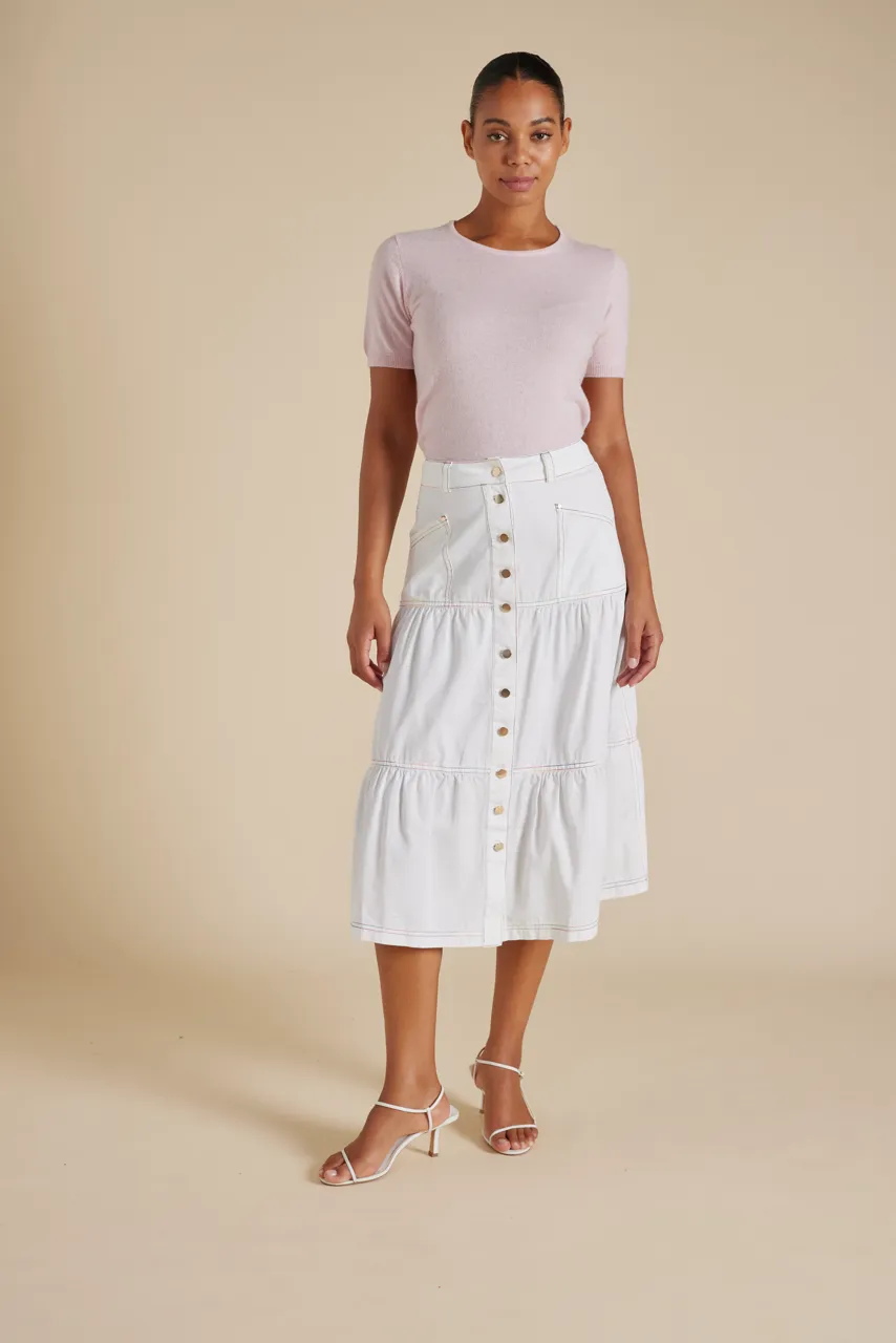 Rainbow Lotus Skirt in White Denim