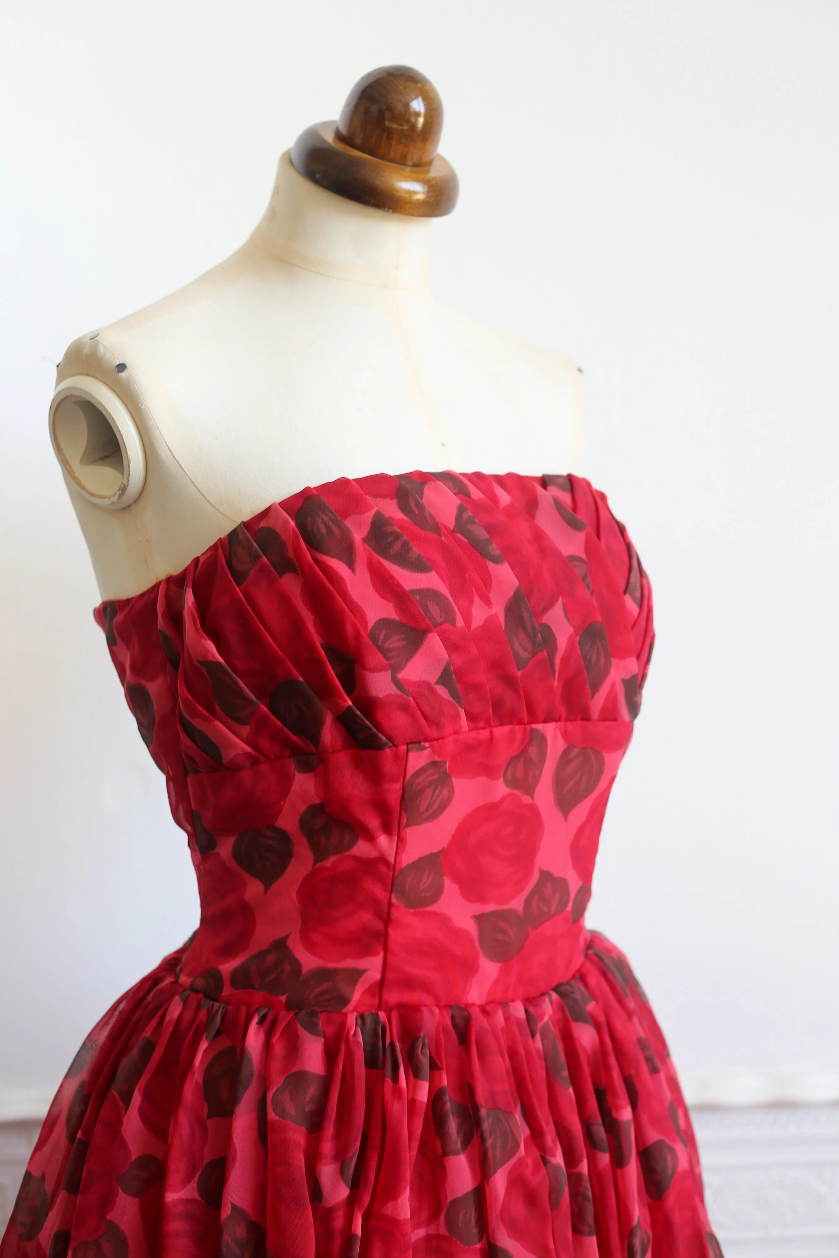 RESERVED - Vintage 1950s Red Rose Ballgown Dress