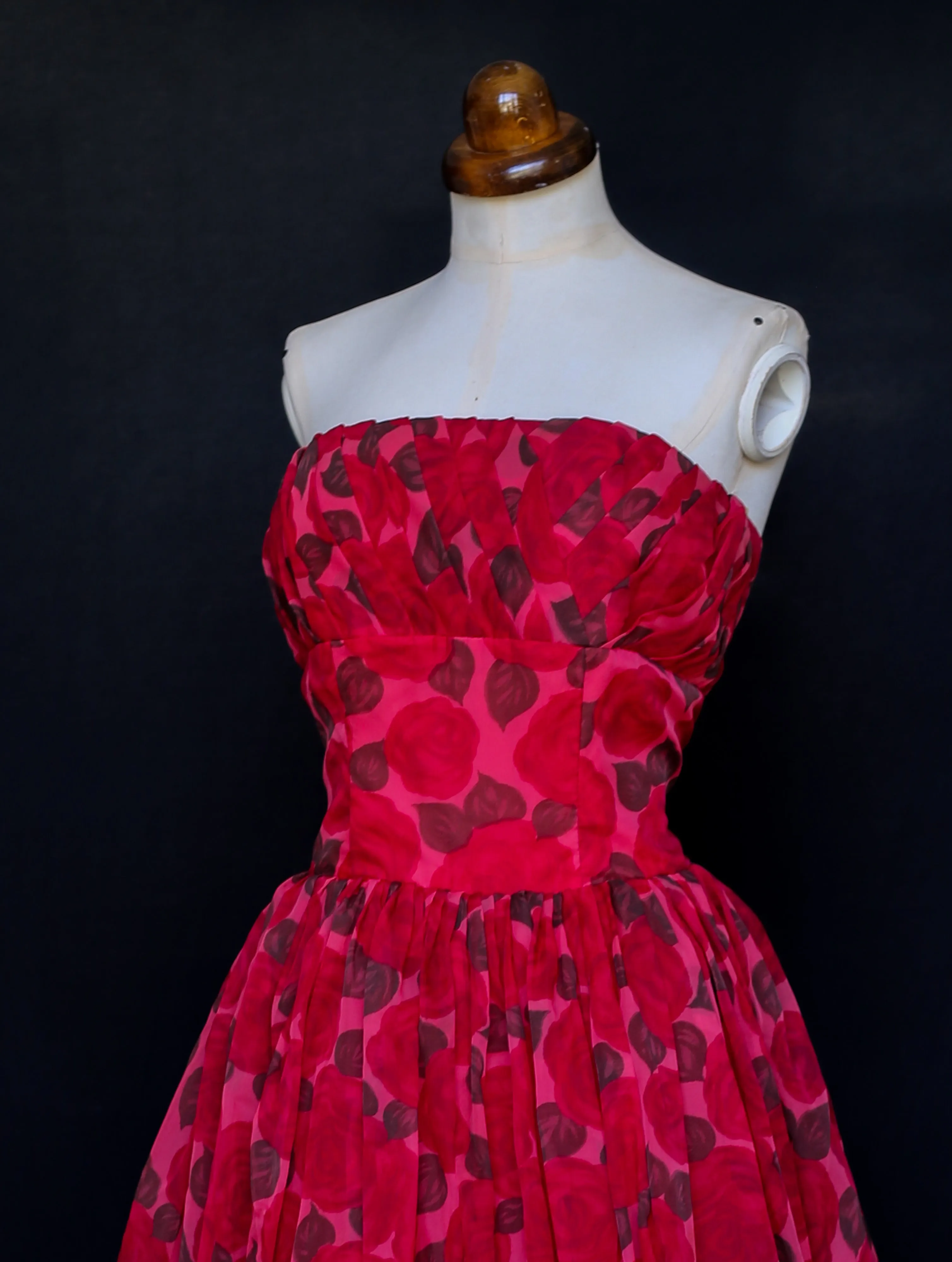 RESERVED - Vintage 1950s Red Rose Ballgown Dress