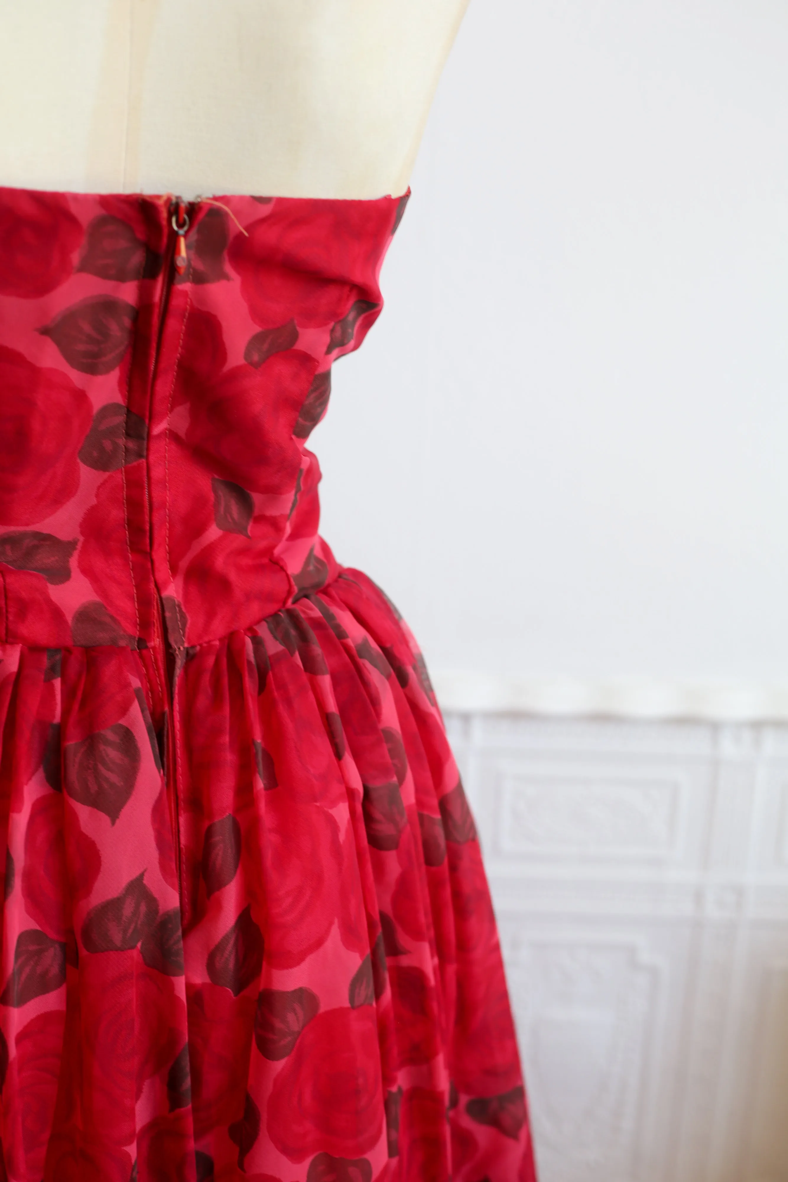 RESERVED - Vintage 1950s Red Rose Ballgown Dress