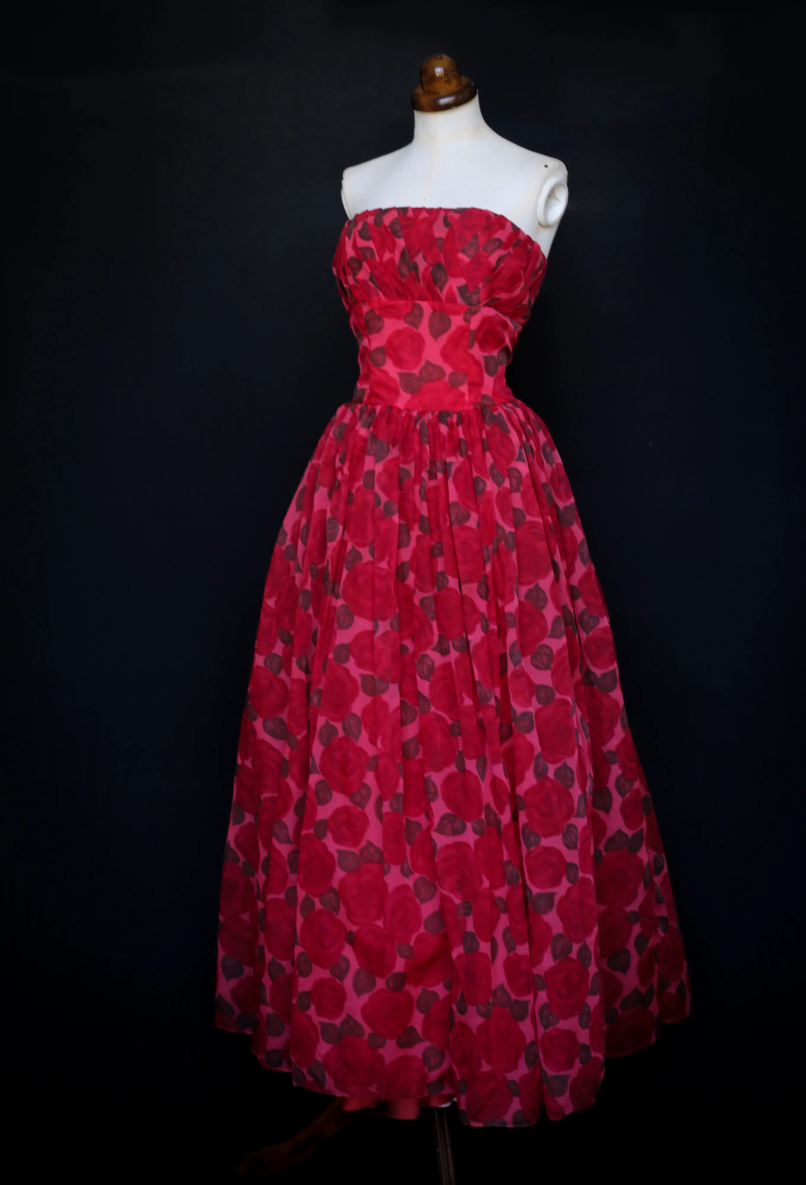 RESERVED - Vintage 1950s Red Rose Ballgown Dress