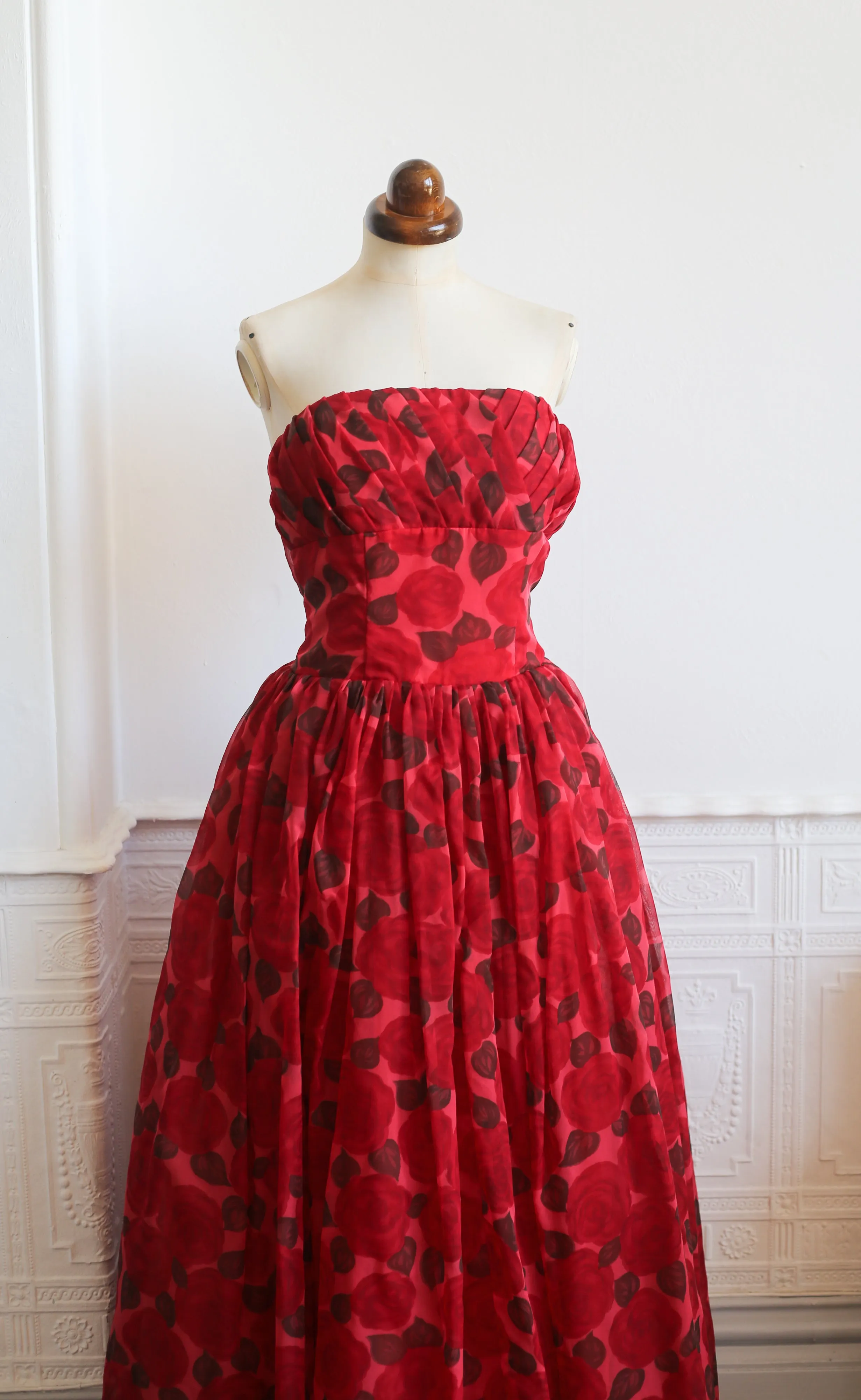 RESERVED - Vintage 1950s Red Rose Ballgown Dress