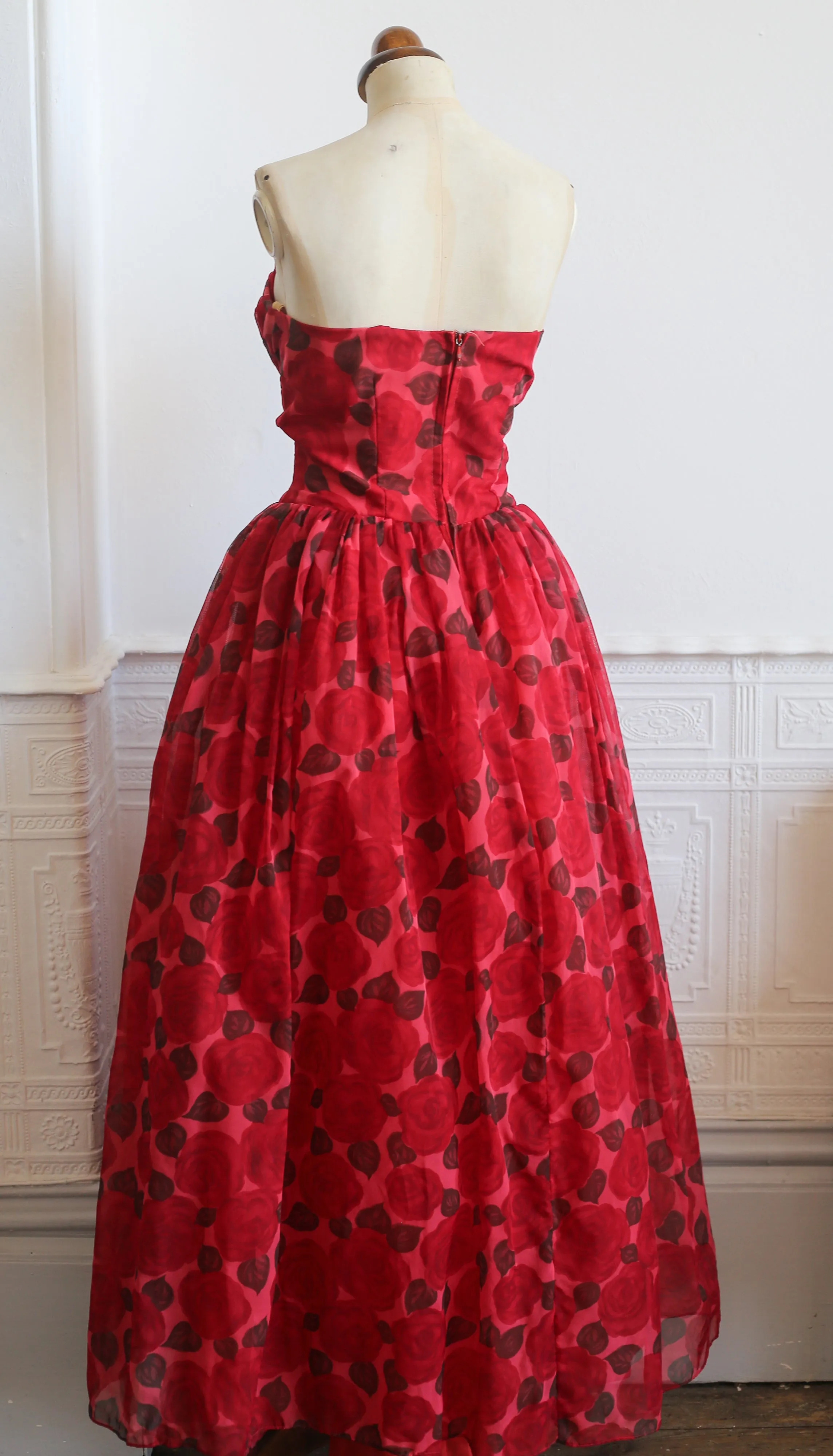 RESERVED - Vintage 1950s Red Rose Ballgown Dress