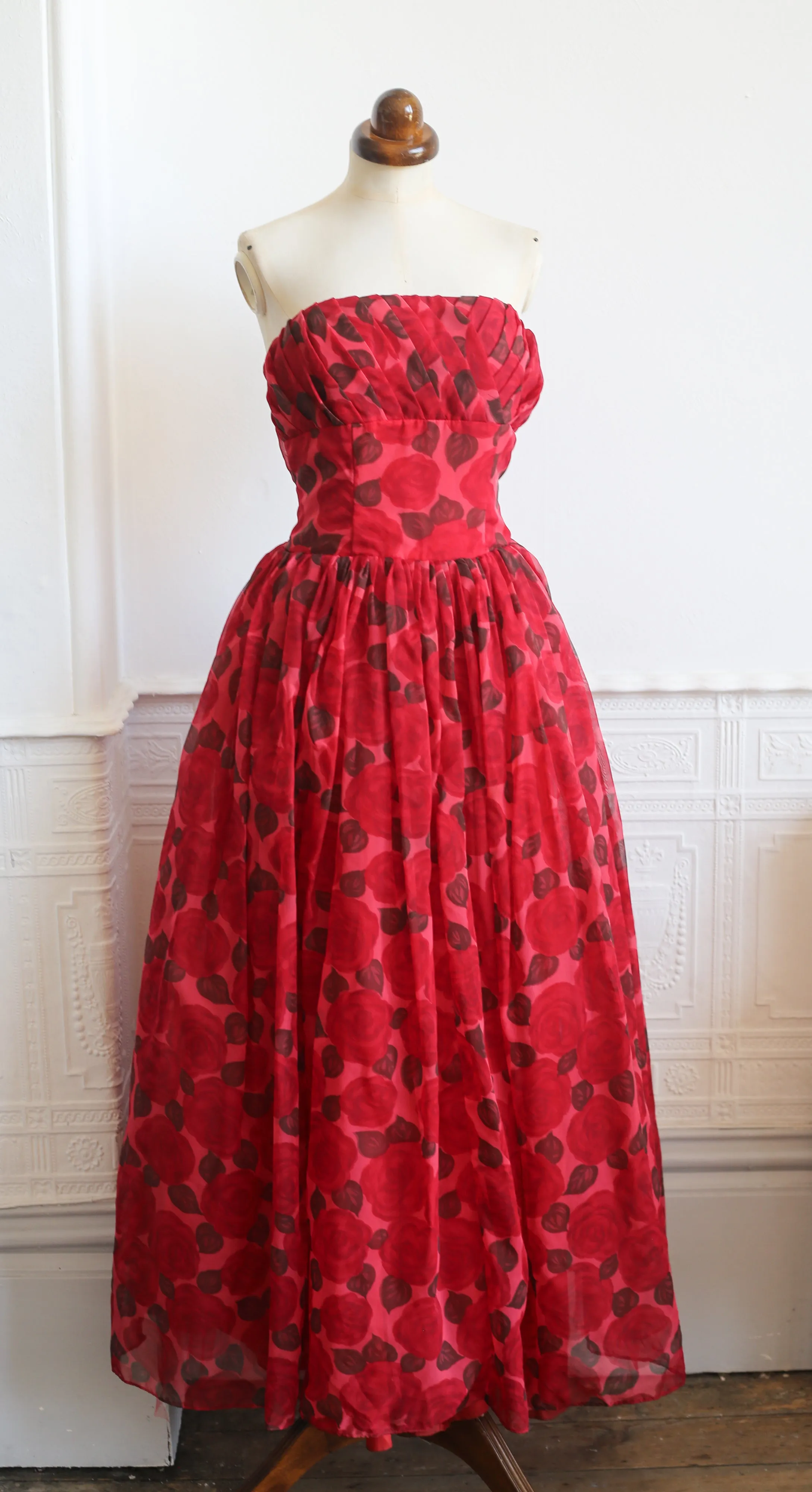 RESERVED - Vintage 1950s Red Rose Ballgown Dress