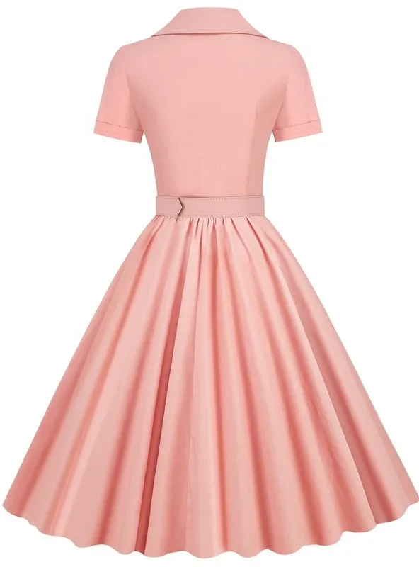 Retro Solid Color Silm Waist Swing Dress