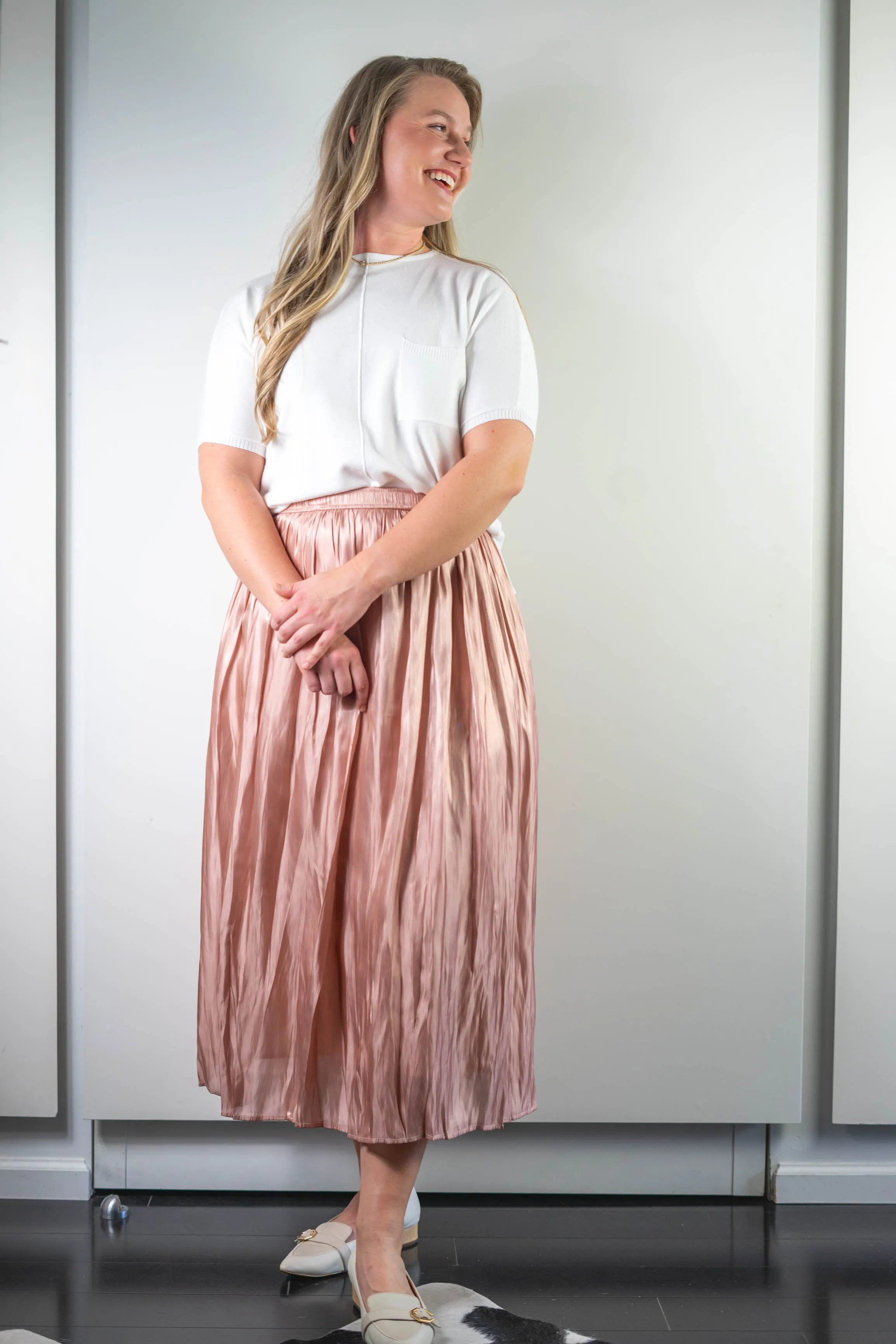 Rose Shimmer Midi Skirt