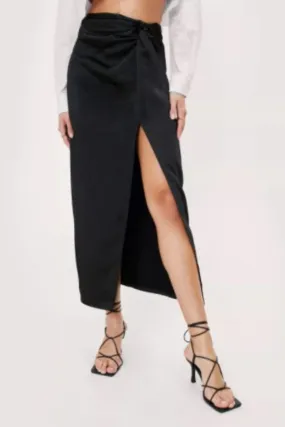 Satin Slit Midi Skirt