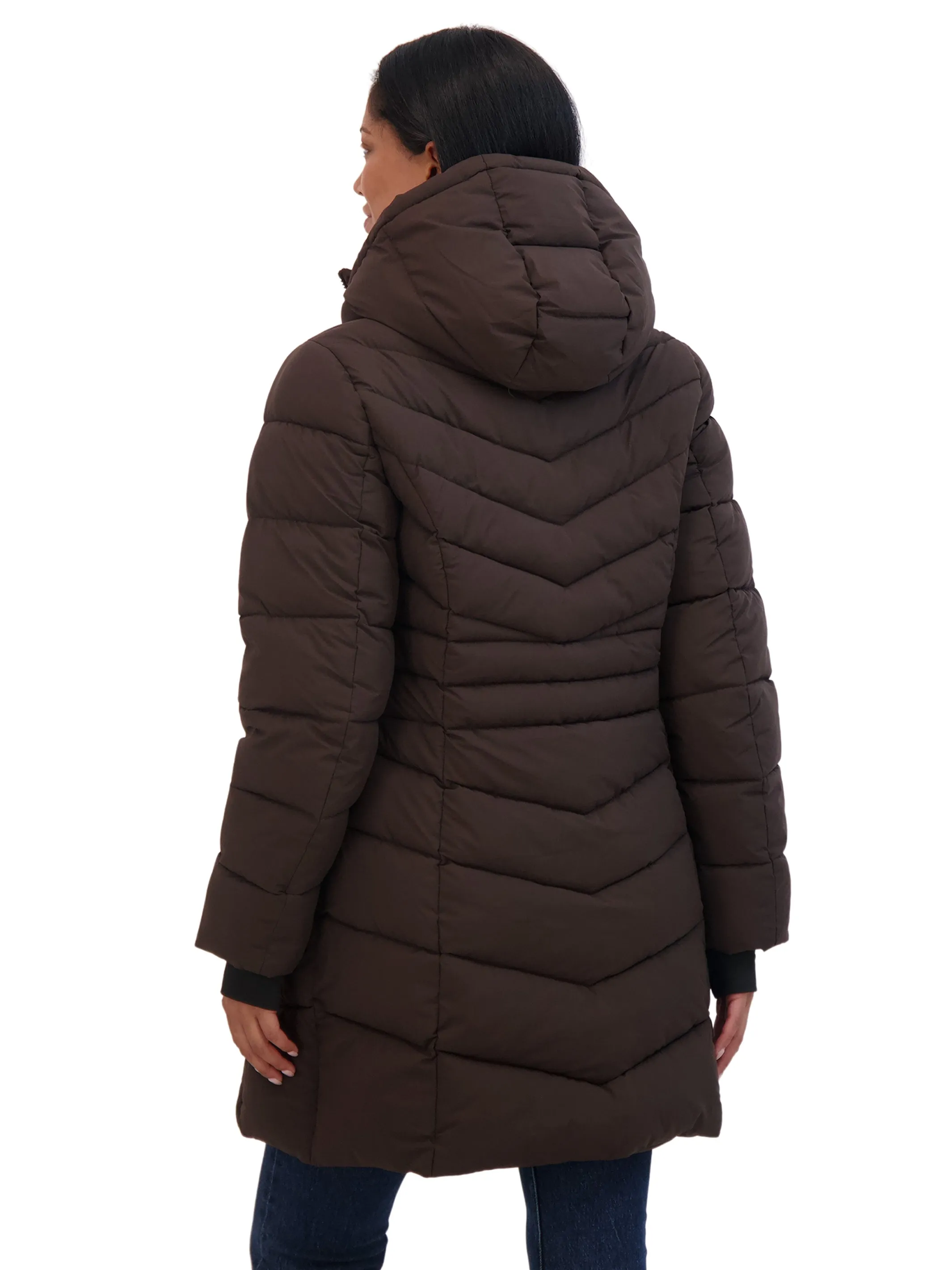 Sebby Collection Women's 3/4 Hooded Stretch Puffer Coat