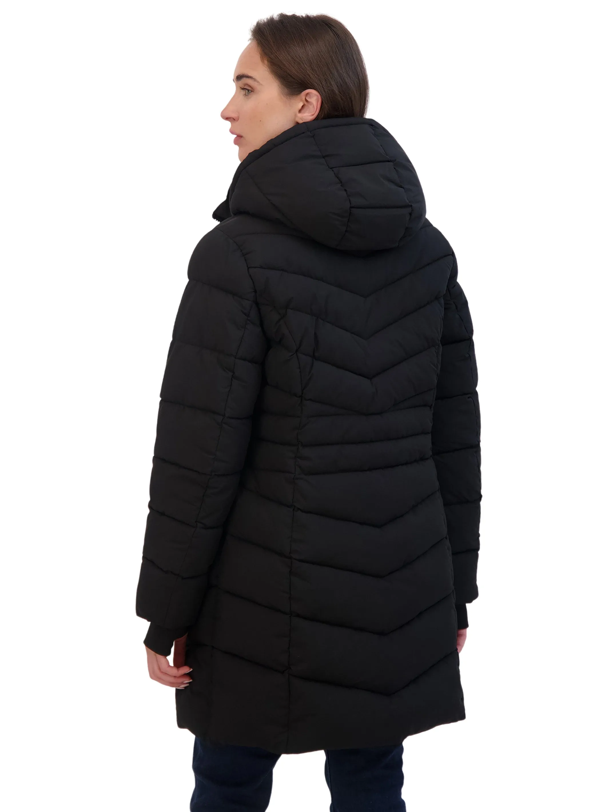 Sebby Collection Women's 3/4 Hooded Stretch Puffer Coat