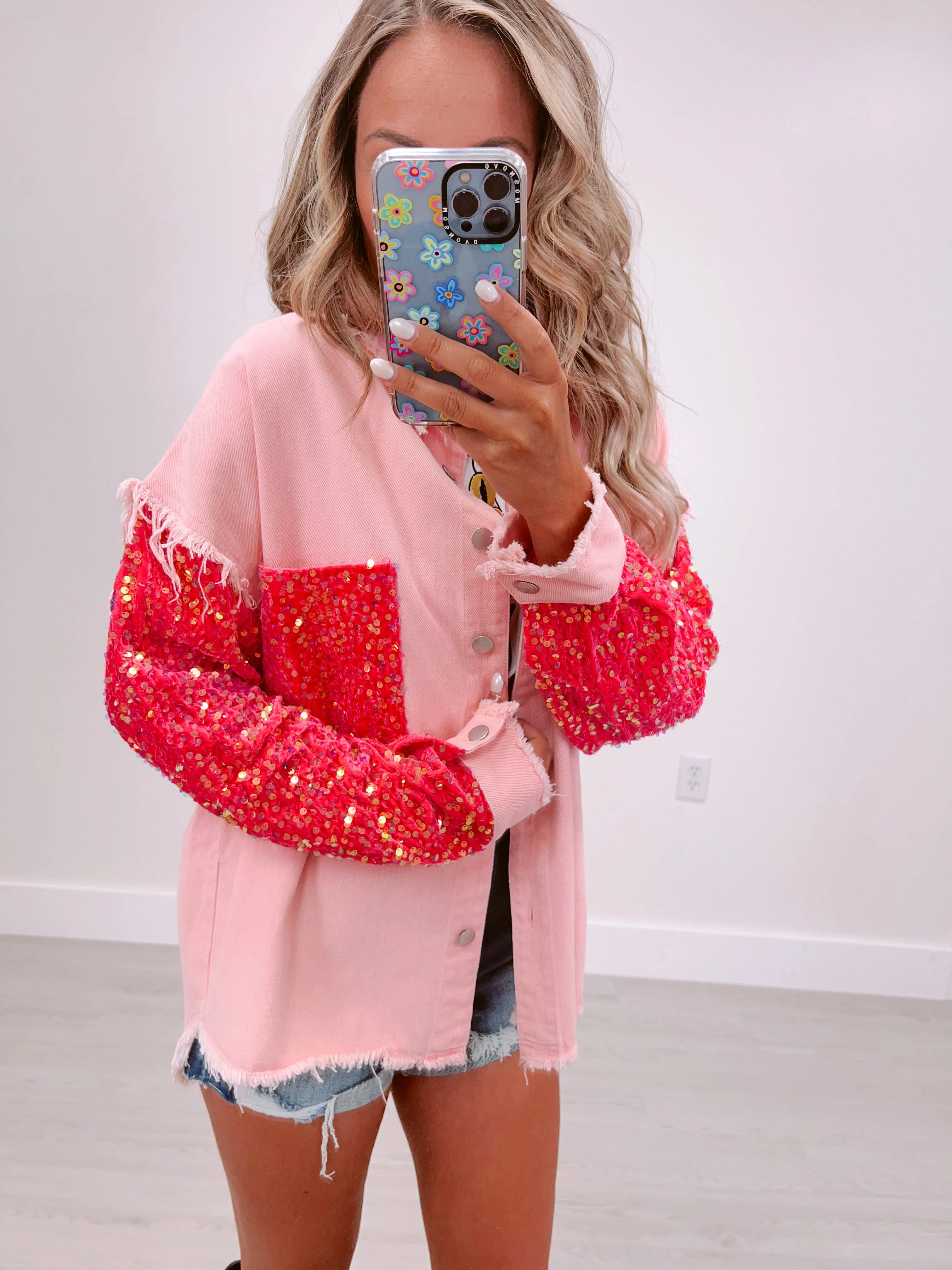 Selene Shimmering Shacket - Pink