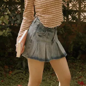 Sexy Short Mini Denim Pleated Jeans Skirt