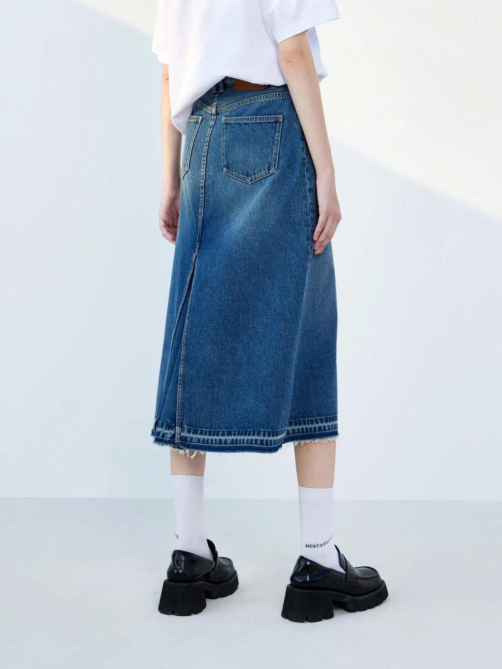 Slit Front Midi Denim Skirt