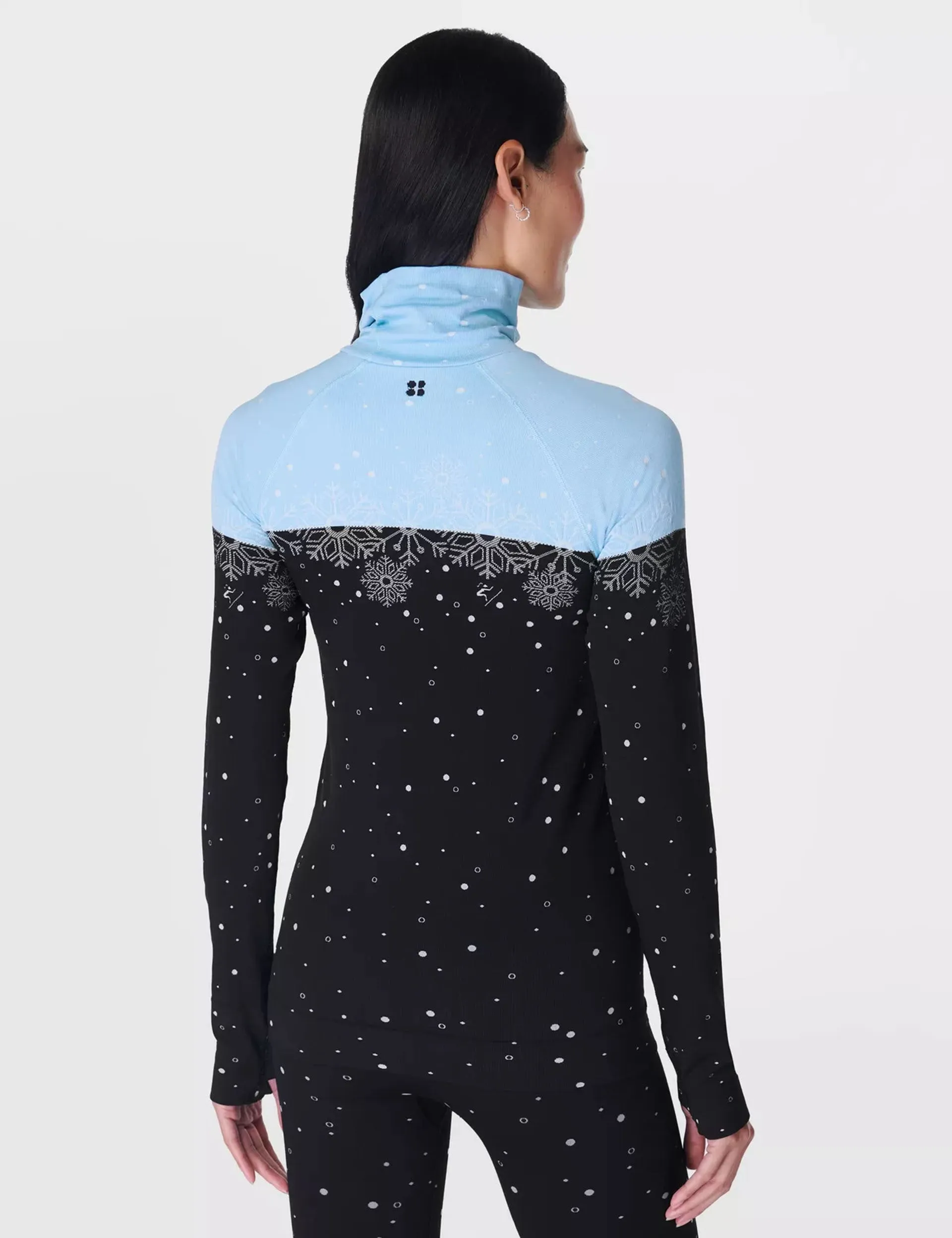 Snowflake Funnel Neck Base Layer Top - Blue Snowflake Jacquard