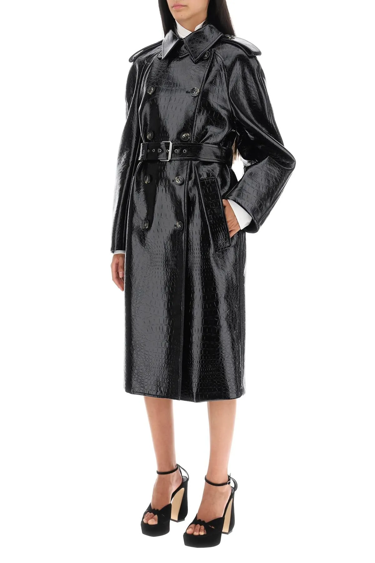 Sportmax 'faggi' Crocodile-Effect Vinyl Trench Coat