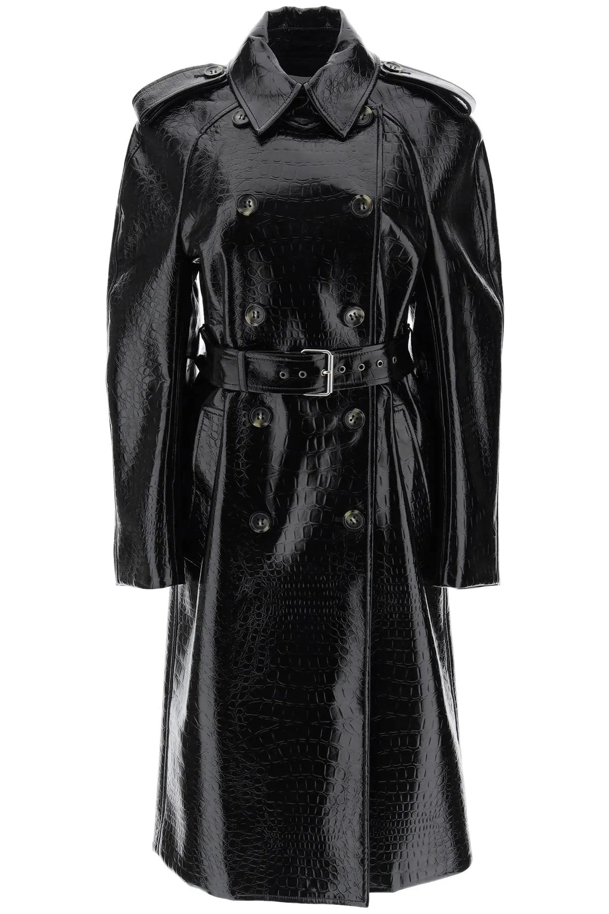 Sportmax 'faggi' Crocodile-Effect Vinyl Trench Coat