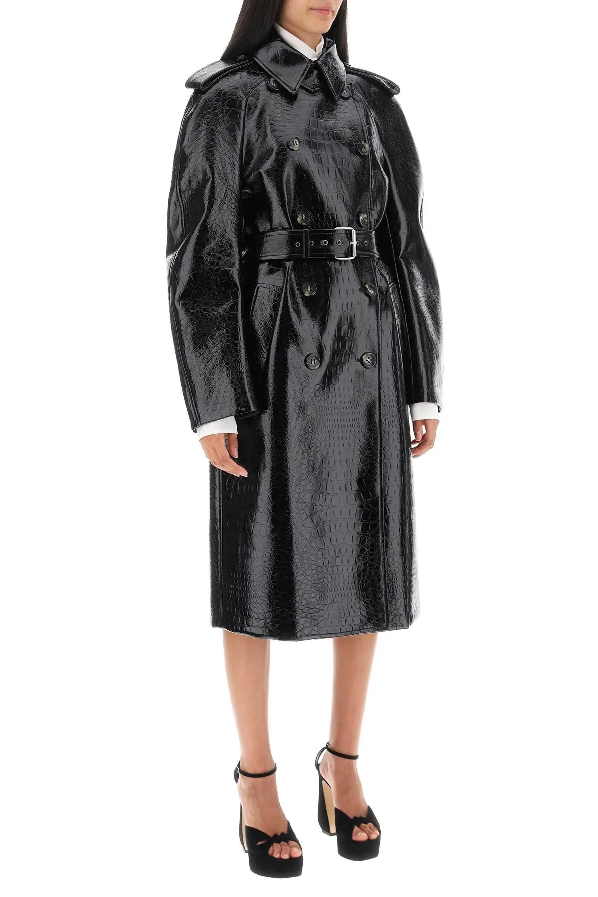 Sportmax 'faggi' Crocodile-Effect Vinyl Trench Coat