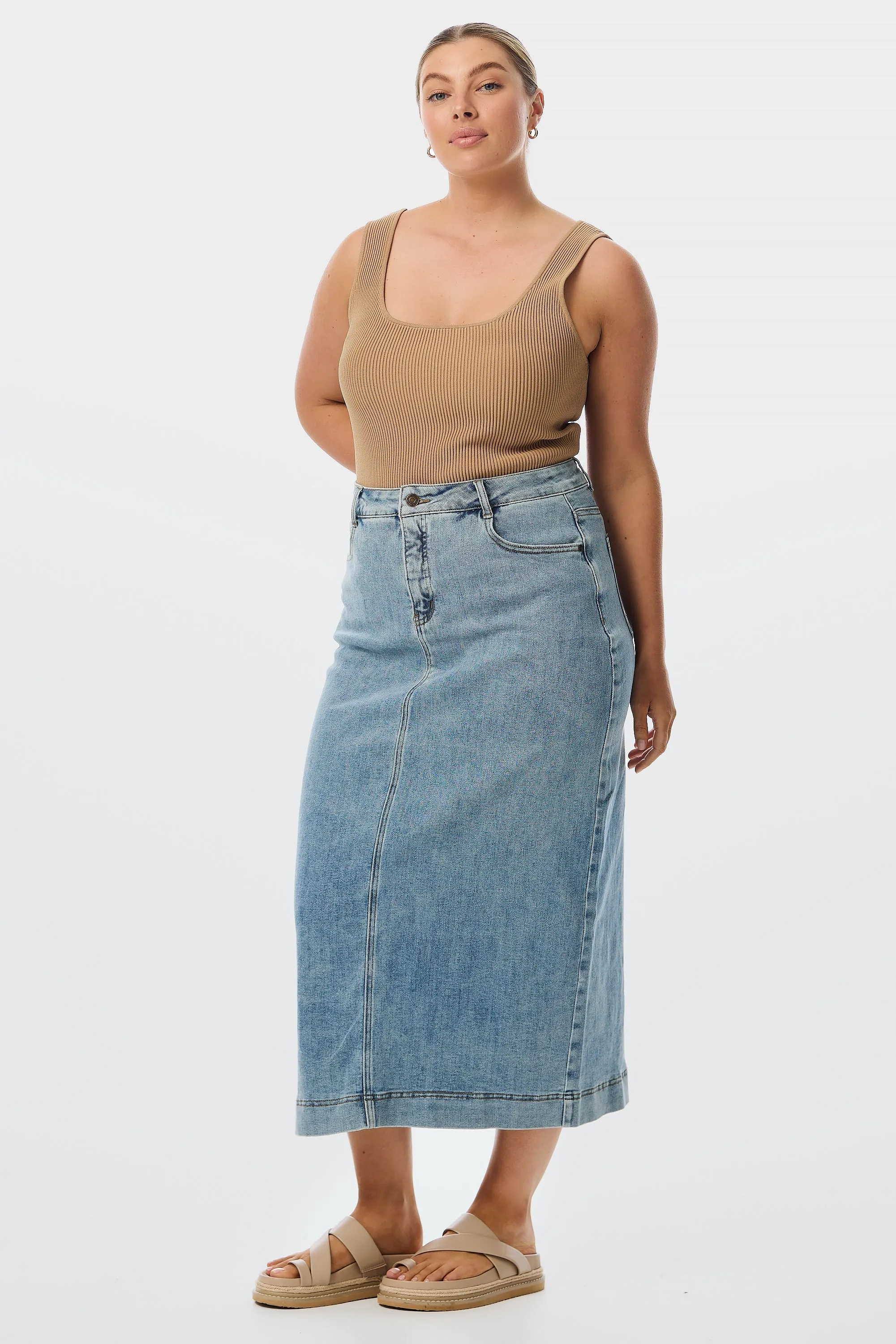 Straight Denim Skirt - Washed Blue