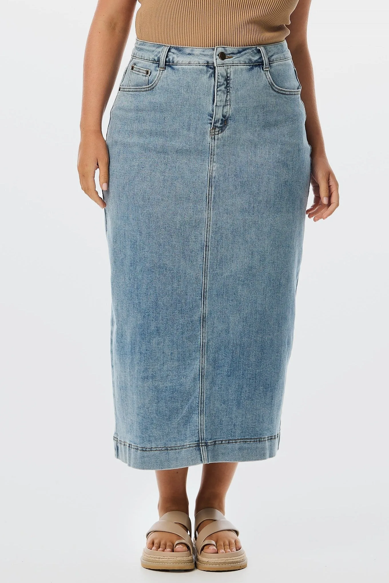 Straight Denim Skirt - Washed Blue