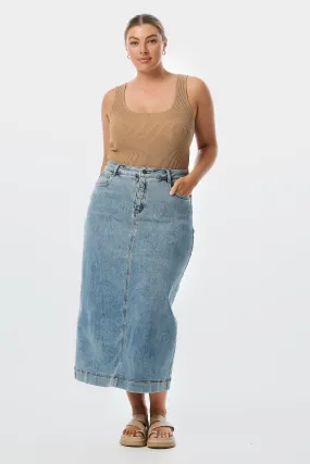 Straight Denim Skirt - Washed Blue