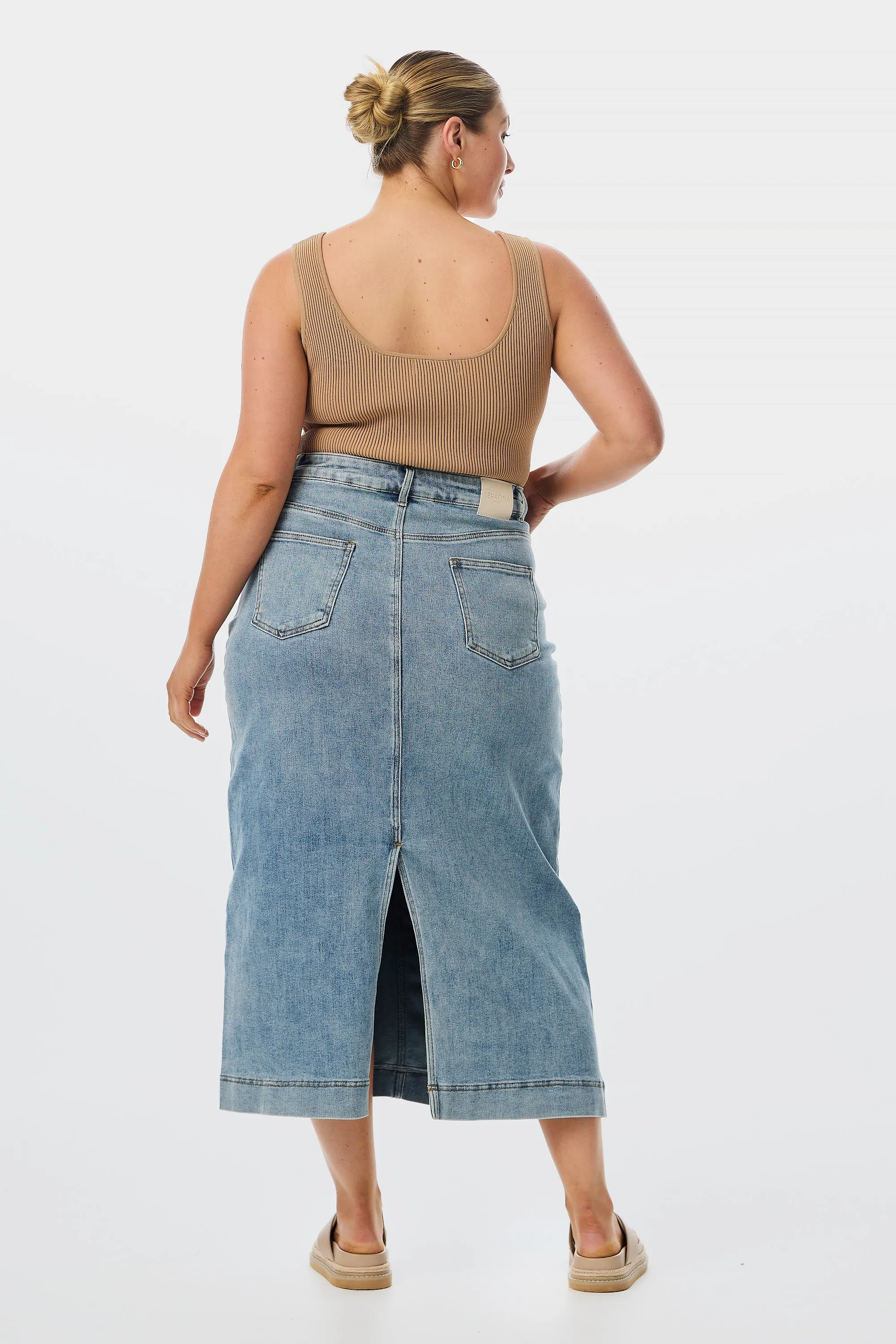 Straight Denim Skirt - Washed Blue