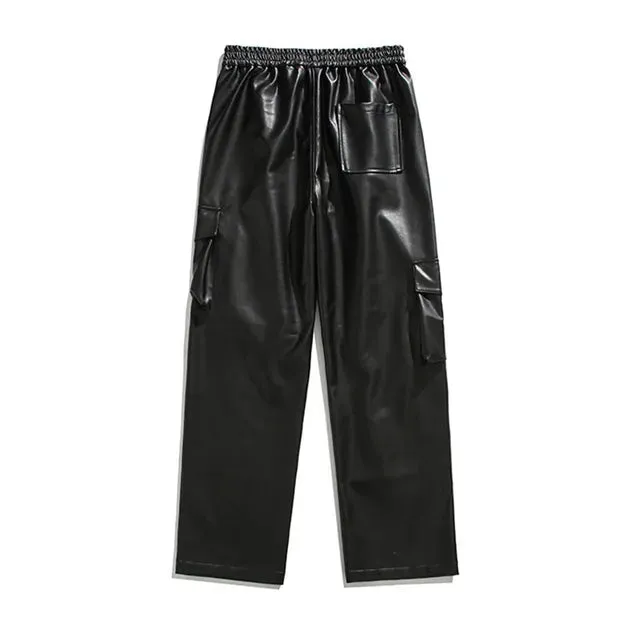 Streetwear PU Leather Multi-Pocket Pants