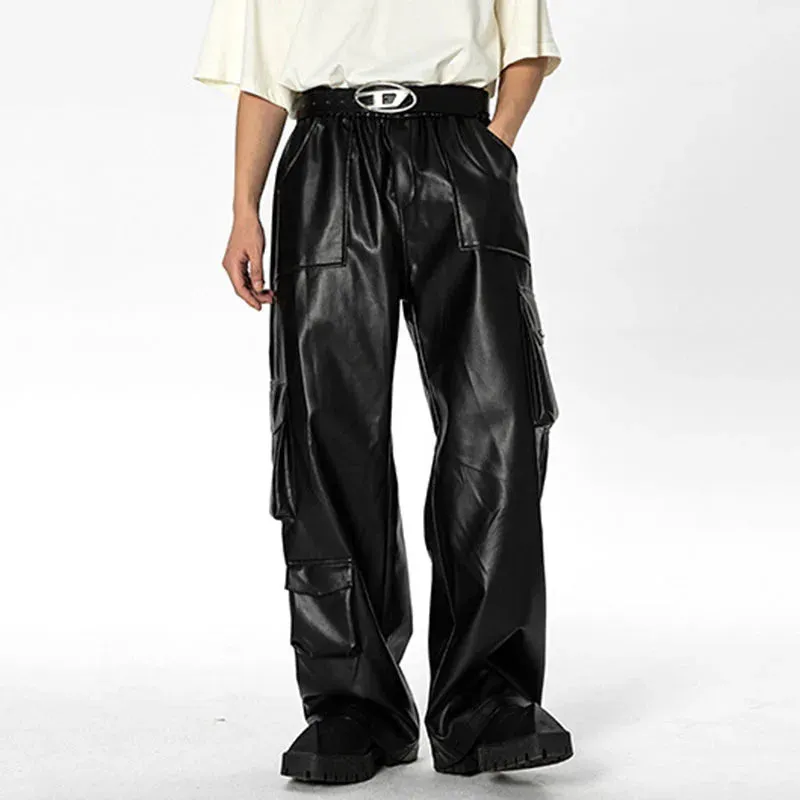 Streetwear PU Leather Multi-Pocket Pants