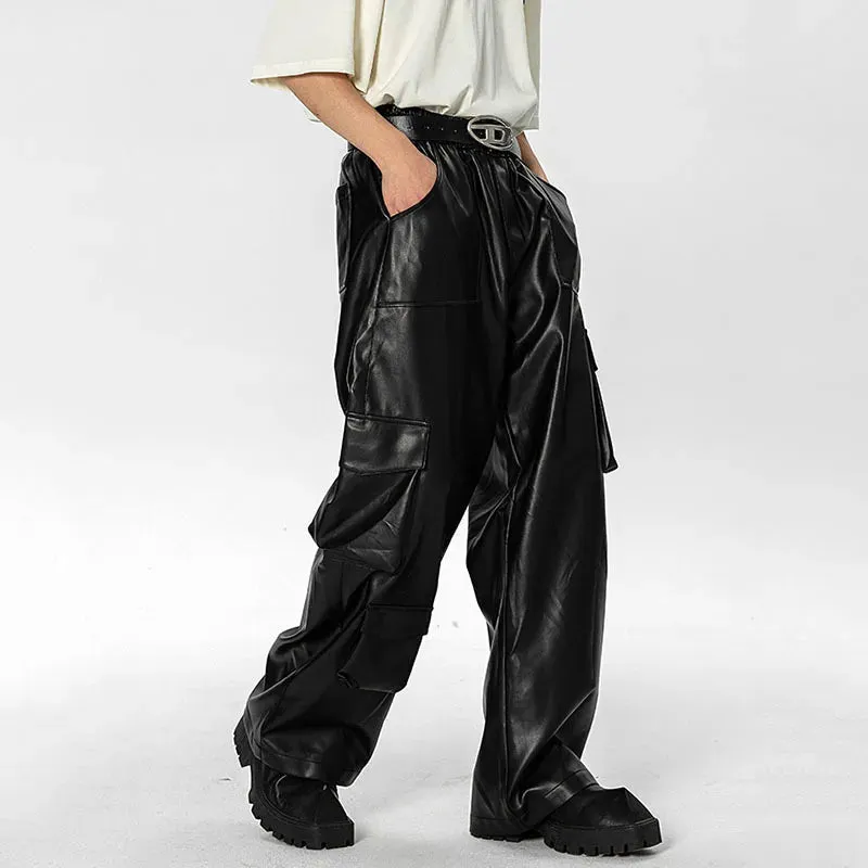 Streetwear PU Leather Multi-Pocket Pants