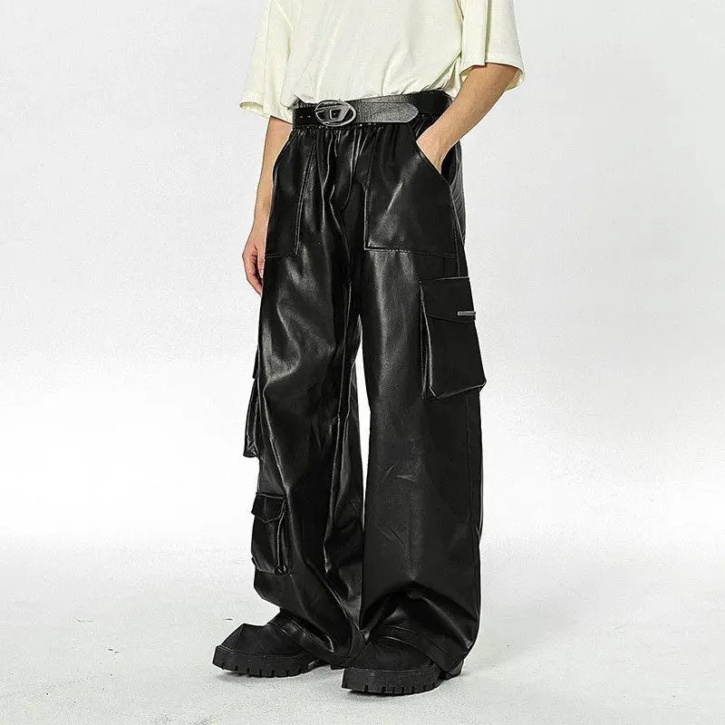 Streetwear PU Leather Multi-Pocket Pants