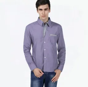 Stylish Autumn Shirt Solid Color Thermal Formal Mid Length Men Top M S4468309