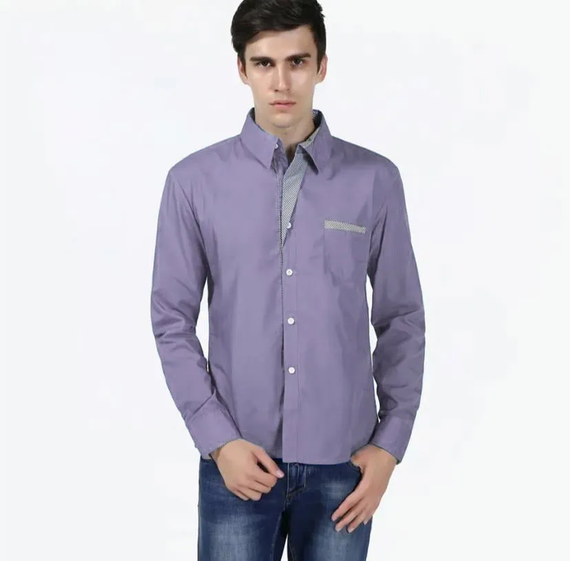 Stylish Autumn Shirt Solid Color Thermal Formal Mid Length Men Top M S4468309