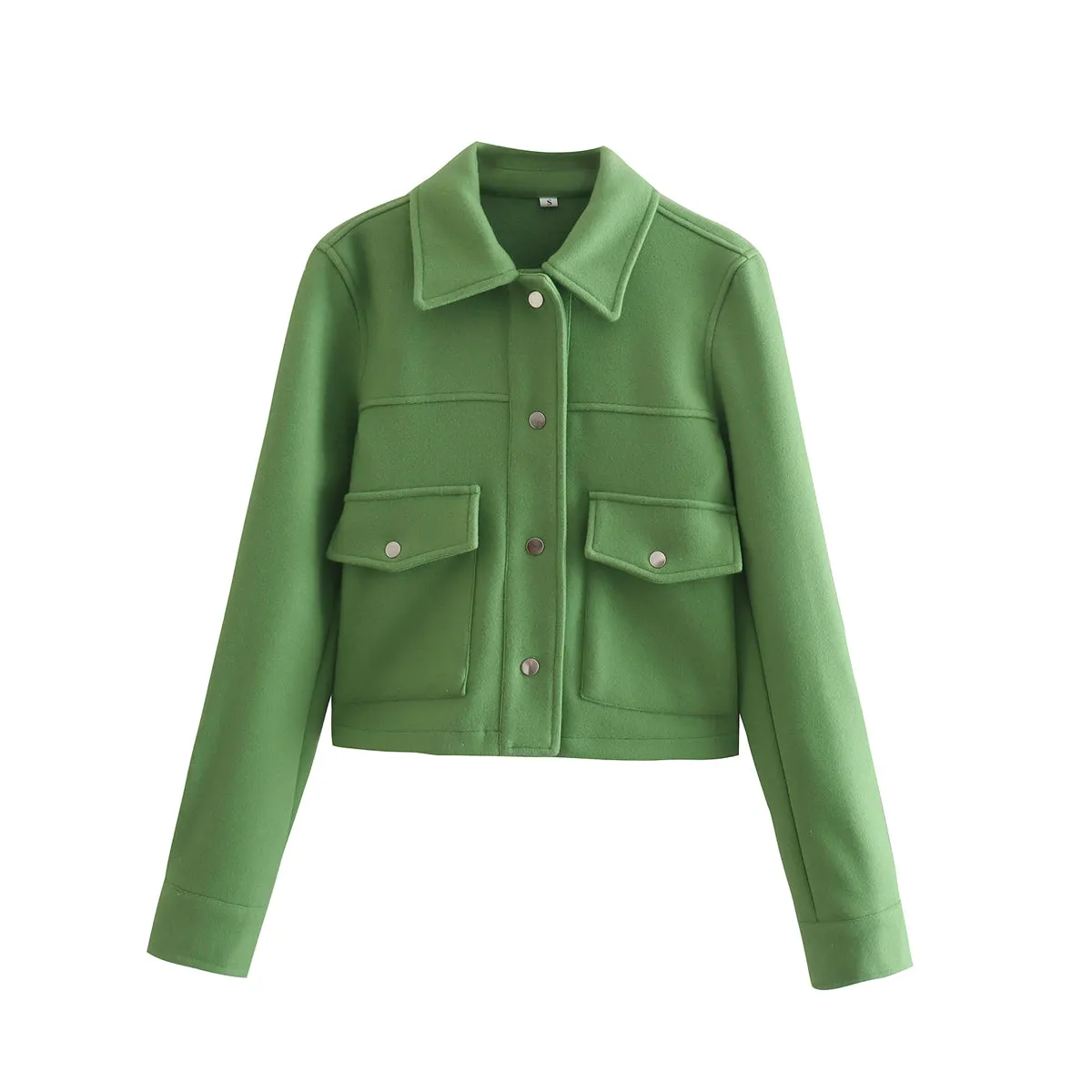 Summer Green Collared Long Sleeve Single-Breasted Pocket Soft Jacket