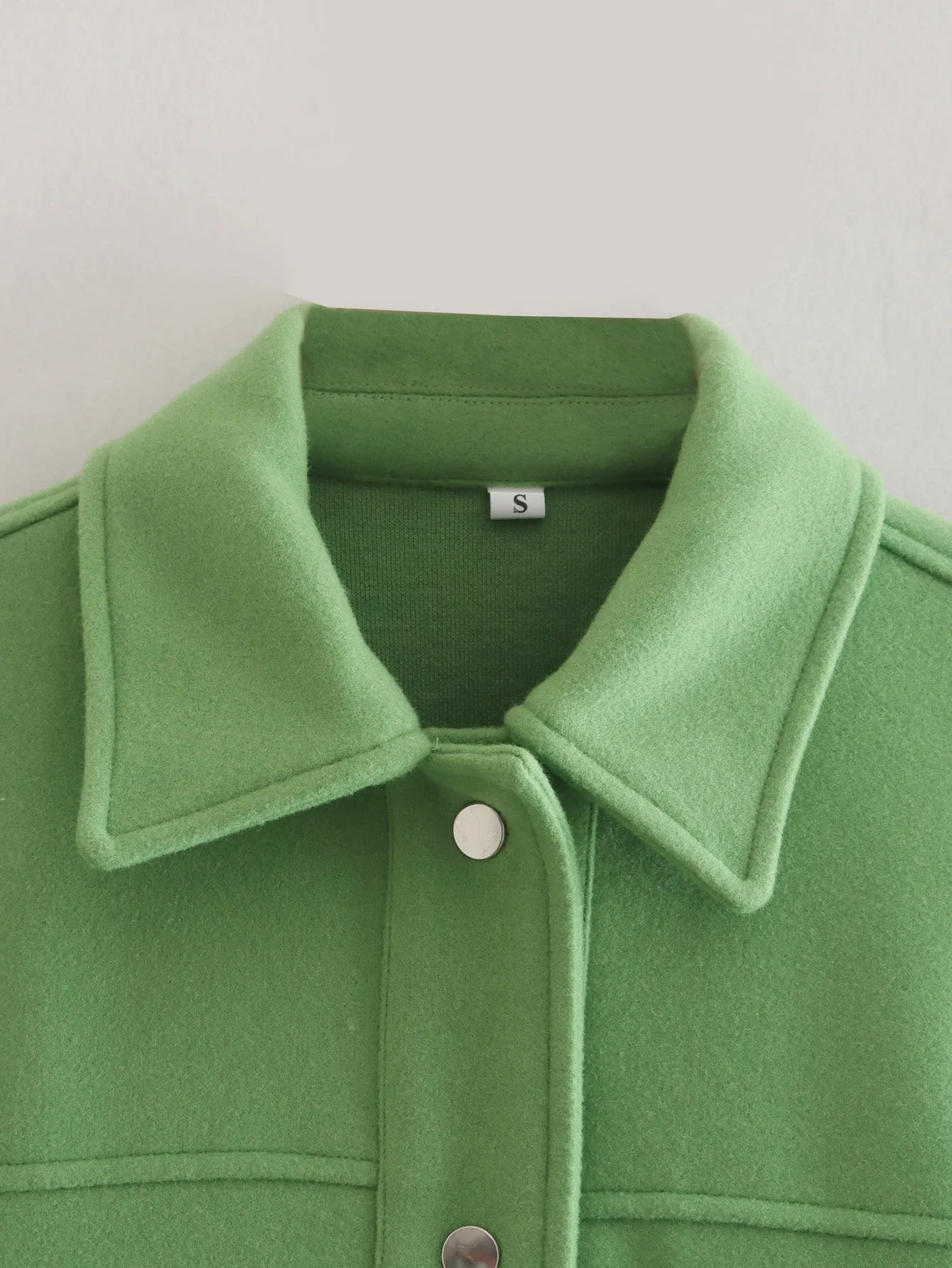 Summer Green Collared Long Sleeve Single-Breasted Pocket Soft Jacket