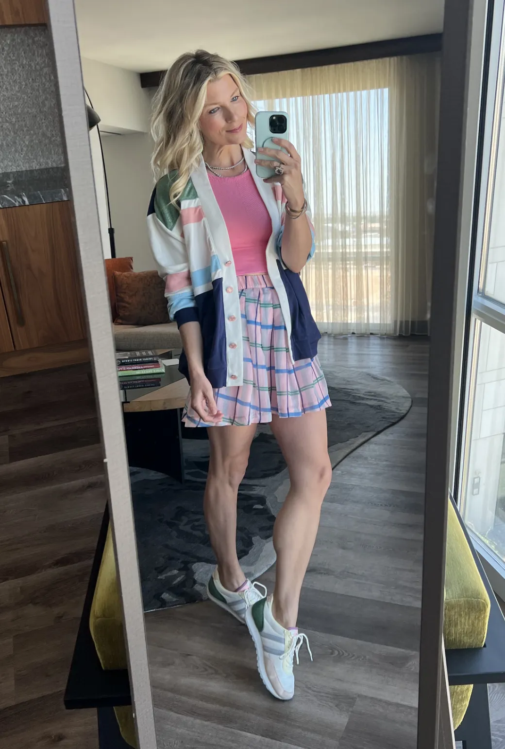 The Classic Pleated Tennis Skirt - Pink & Blue Plaid