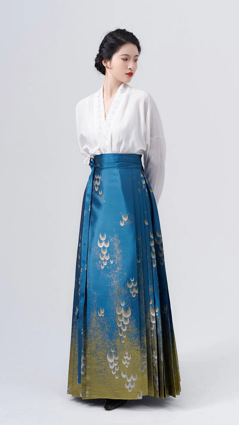 The Sea Glinted in The Moonlight - Embroidery Mamianqun Hanfu Skirt