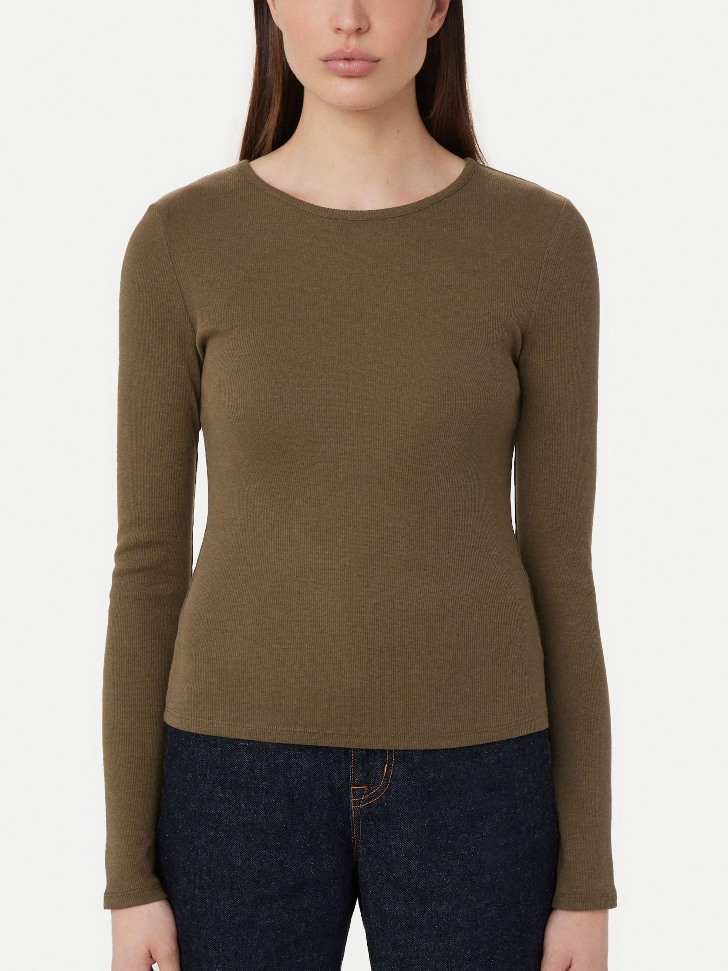 The Slim Ribbed Long Sleeve Top in Mocha