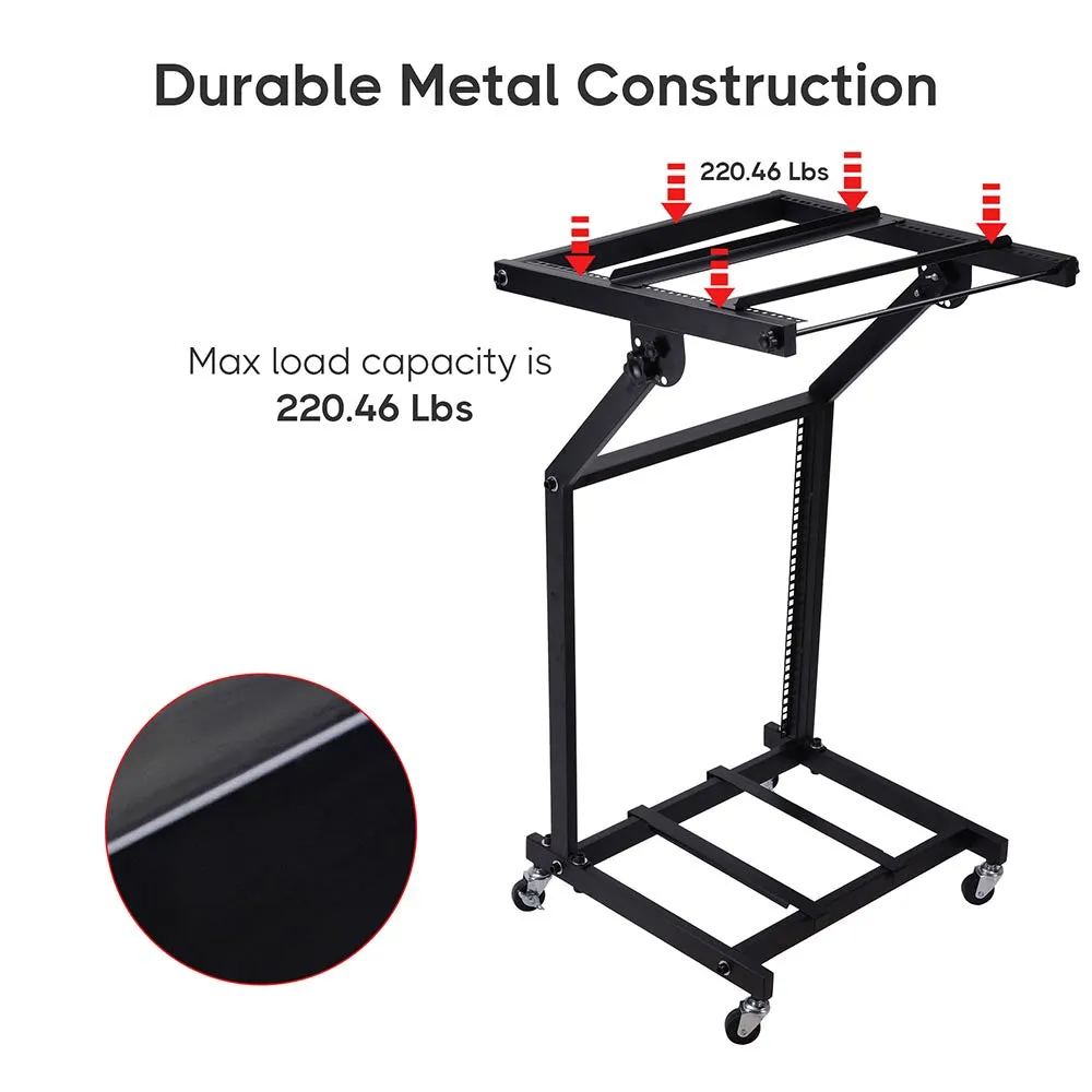 TheLAShop 4 Poles 12U 19" Audio Mixer Stand Portable Studio Rolling Rack